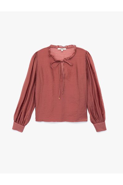Koton Tie-Up Ruffle Neck Detail Long Sleeve Blouse