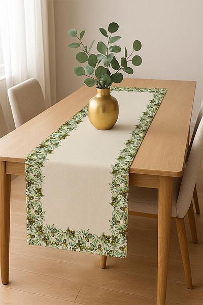 Doruklar Home Collection Digital Printing Cotton Linen Fabric Tablecloth - Runner Gift Msrt010
