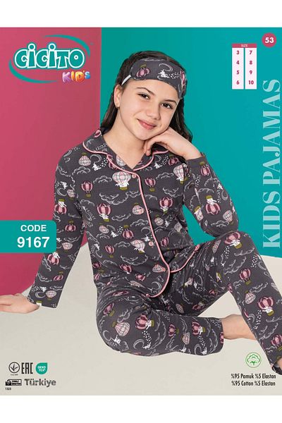 Cicito Girls' Cotton Elastane Fabric Pajama Set 9167