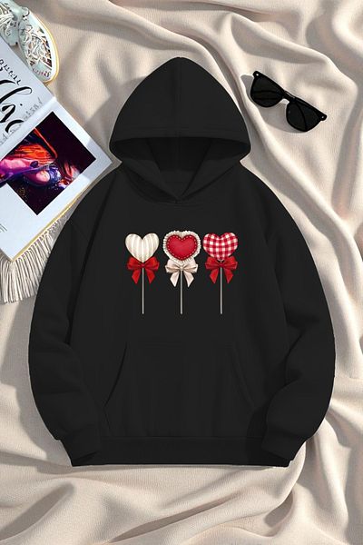 uyguntarz Unisex Heart Lollipop Detailed Printed Oversize Sweatshirt