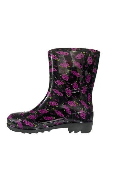 Emek Women's Purple-Black Patterned Short Garden Rain Boots Emek036-97