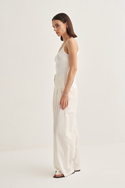 EBU Prive Women's Organic Cotton Pleated Palazzo Trousers Ecru