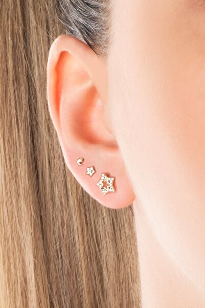 So CHIC... Şans Yıldızları 18 Ayar Sarı Altın Kaplama Gümüş Çoklu Küpe