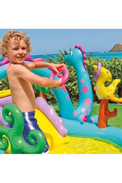Intex مركز لعب ديناصورات قابل للنفخ - منطقة ألعاب مائية للأطفال بأبعاد 302×229×112 سم