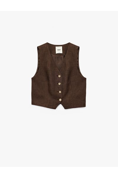 Koton Gold Button Detailed Sleeveless Blazer Vest