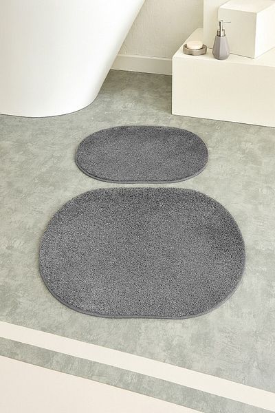 EUROBANO Shaggy Oval Large Size Non-Slip Base Washable 60X100 60X50 Set of 2 Bath Mat