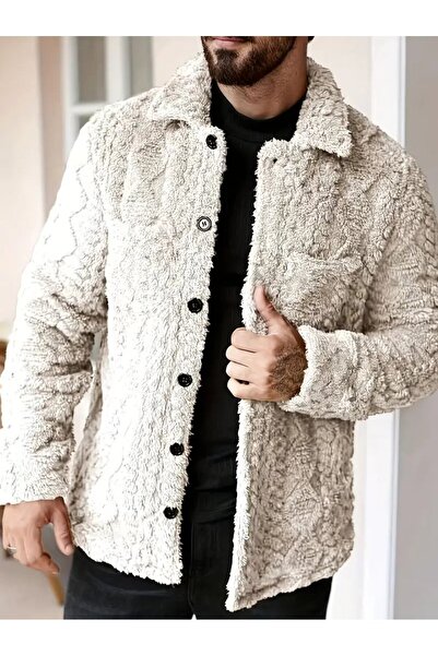 NeednStore Ανδρικό παλτό με γούνινο γιακά με κουμπιά, χειμερινό παλτό