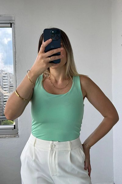 Kubos Moda U Neck Water Green Tank Top Blouse