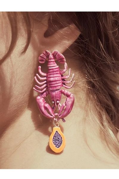 BirYıldızOl Sallantıl Large Size Pink Lobster Earrings