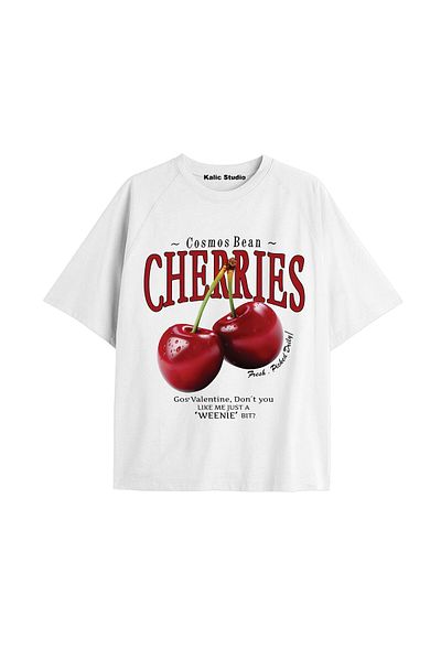 Kalic Studio Tricou unisex bărbați femei CHERRIES cu imprimeu personalizat oversize din bumbac cu decolteu
