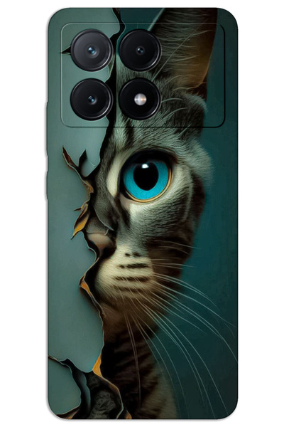 MRCİLETİSİM غطاء خلفي مطبوع بنمط HD لهاتف Xiaomi Poco X6 Pro - قطة زرقاء