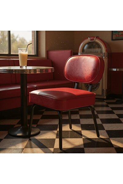 Azra Mobilya Luna Modern Deri Kaplama Metal Ayaklı Berjer / Sandalye - Kırmızı