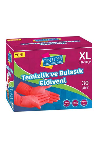 Onton Dishwashing and Cleaning Gloves 30 Pairs XL (10-10,5) Red Latex