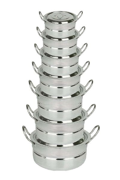 Generic Tayeba Aluminum Cookware Set with 7 Pots and Handles - Sizes 1.5 / 2 / 3 / 4 / 5 / 6.5 / 8.5 Liters