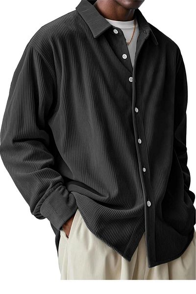 NO 601 Men's Black Corduroy Ottoman Fabric Oversize Shirt