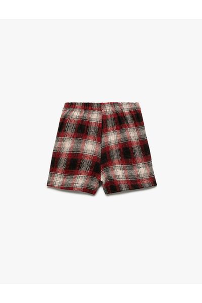 Koton Elastic Waist Pleated Plaid Shorts Skirt