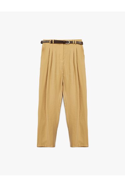 Koton Modal Fabric Pleated Pocket Belted Carrot Cut Trousers