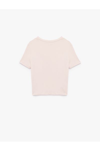 Koton Slim Fit Short Sleeve Ribbed Crew Neck Cotton Bow Detailed Rabbit Printed T-Shirt