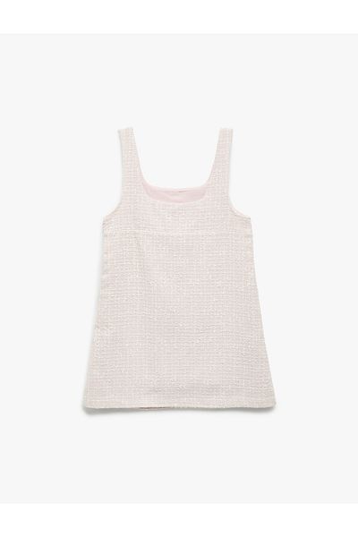 Koton Square Neck Sleeveless Button Detail Tweed Gilet Dress