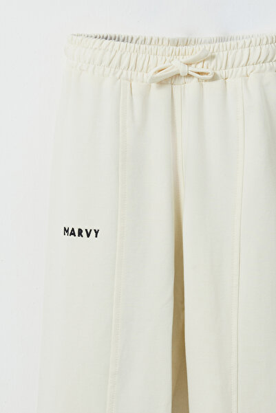 Marvy Ecru Embroidery Detailed Comfortable Leg Trousers