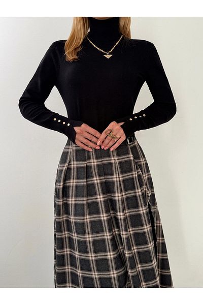 fujya Solid Color Basic Fisherman Sweater Black