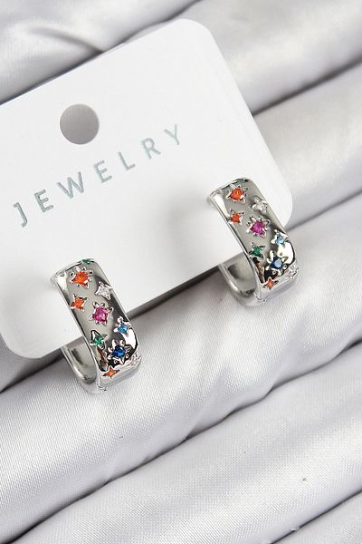SeyCey.co Brass Zircon Stone Star Pattern Model Silver Color Women's Earrings