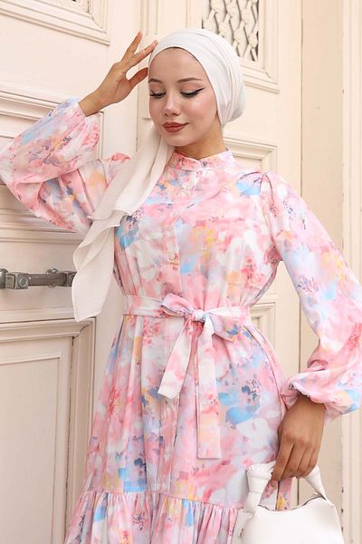 benguen Patterned Hijab Dress Powder 575