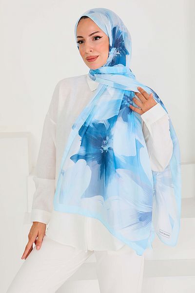 TOFİSA Patterned Bamboo Square Shawl Baby Blue - 27524