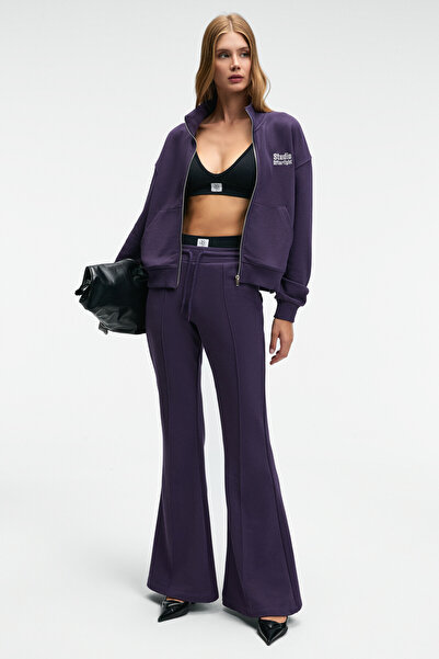 GRIMELANGE Torina Women's Embroidery Detailed Zippered Double Pocket Relax Purple Jacket