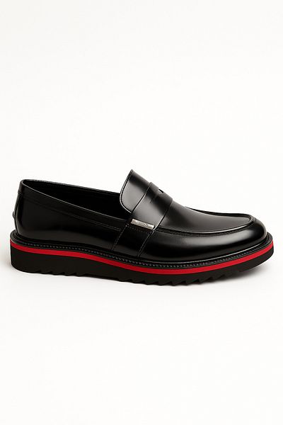 Deriderim Black Patent Leather Men's Shoes with Red Sole Detail
