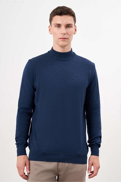 Morven Men's Indigo Basic Half Turtleneck Dynamic Fit Comfortable Cut Knitwear