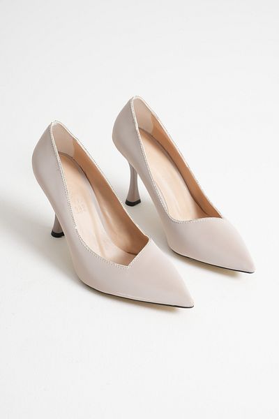 Nexs Women's Silk Satin Platform Heeled Closed Back Beige Shoes