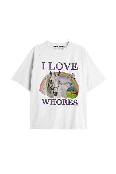 Kalic Studio Tricou personalizat imprimat supradimensionat din bumbac cu text...