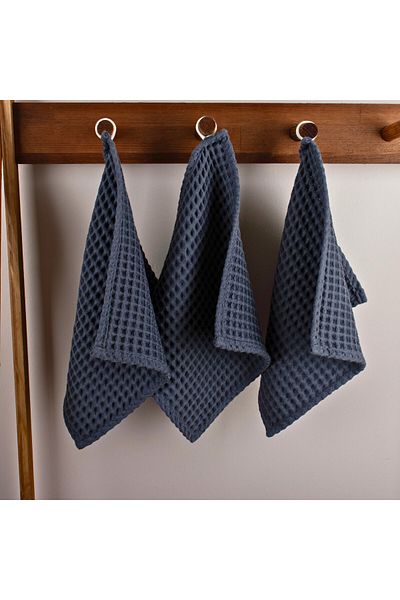 Püskül Tekstil Luxury Kitchen Towel 3 Pieces - High Quality, 100% Cotton, 30X30 Cm, Waffle Woven Washcloth Towel