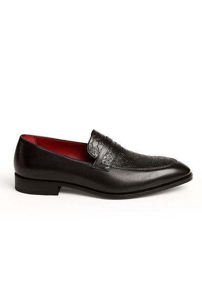Deriderim Men's Genuine Leather Black Crocodile Shoes