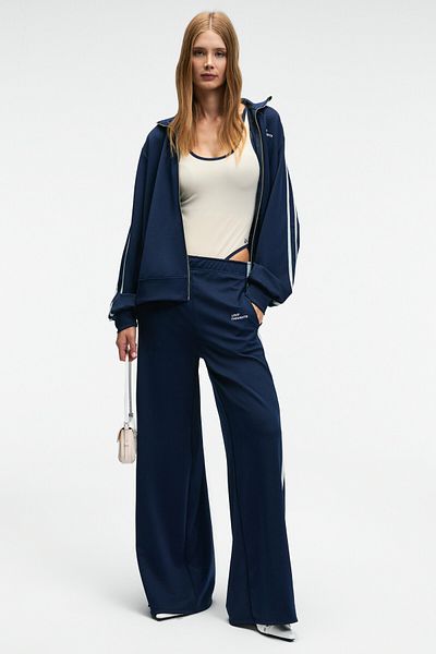 GRIMELANGE Finyara women's Oversized double pocket embroidery and side Striped Detail navy blue sweatpants