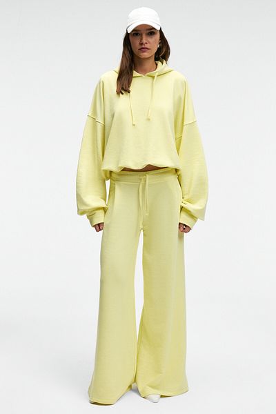 GRIMELANGE Ormira Women's Oversize Fit Elastic Waist Yellow Sweatpants with Side Pockets