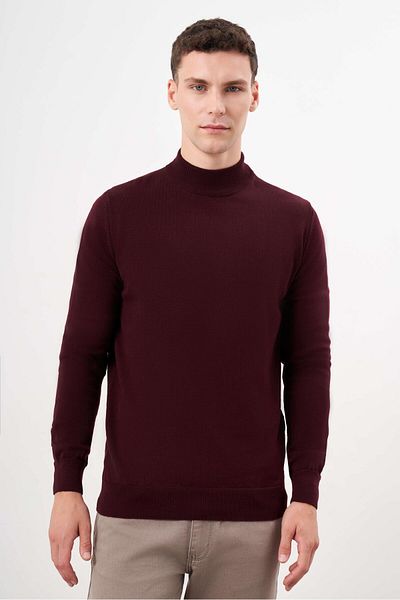 Morven Men's Dark Claret Red Basic Half Turtleneck Dynamic Fit Relaxed Cut Knitwear