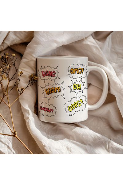 BB TRADE Bang Wow Designed White Ceramic Printed Mug 330ml
