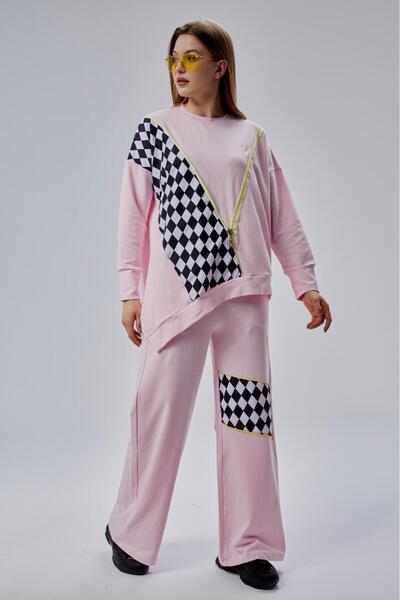 UTDU Symmetry Cut with V-Shaped Zipper on the Front Diamond Pattern 2-Piece Suit