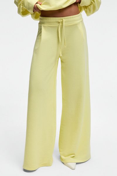 GRIMELANGE Ormira Women's Oversize Fit Elastic Waist Yellow Sweatpants with Side Pockets