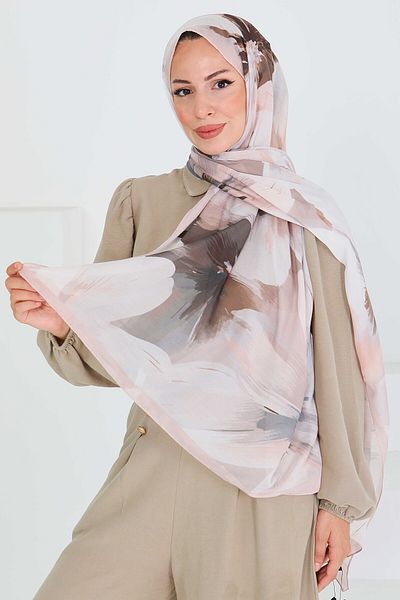 TOFİSA Patterned Bamboo Square Shawl Salmon - 27524