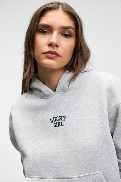 GRIMELANGE Yumea Women's Oversize Hooded Printed Grimelange Sweatshirt