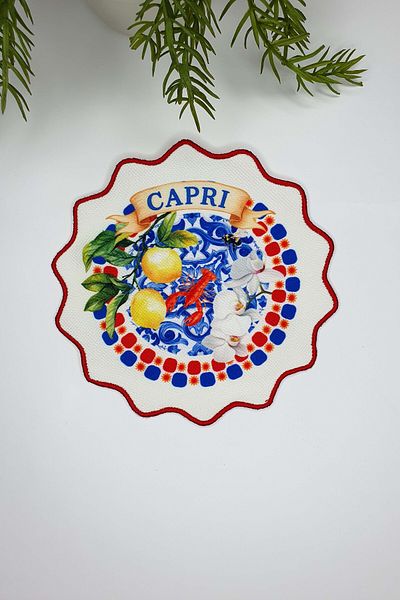 decofav Capri Limonata – Blue White Mediterranean Embroidery Edge Cocktail Napkin 1 Piece