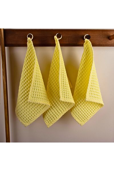 Püskül Tekstil Luxury Kitchen Towel 3 Pieces - High Quality, 100% Cotton, 30X30 Cm, Waffle Woven Washcloth Towel