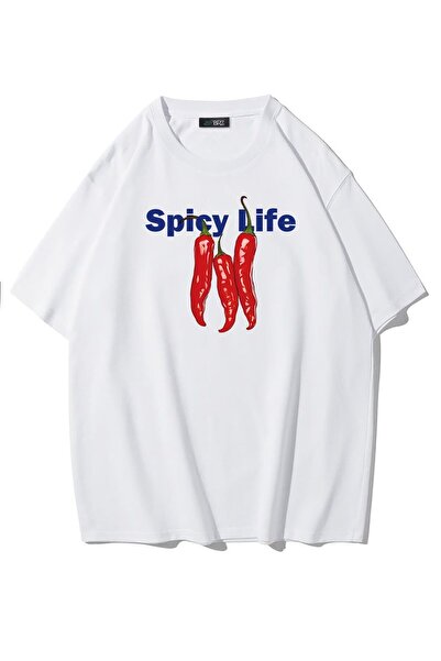BRZ COLLECTION Tricou oversize unisex Spicy Life alb