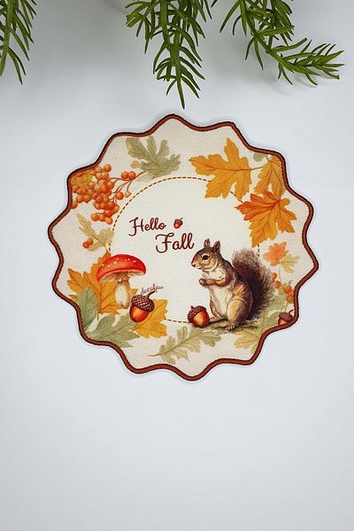 decofav Forest Story – Squirrel and Acorn Embroidery Edge Cocktail Napkin 1 Piece