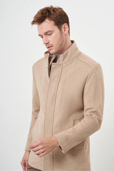 Morven Men's Stone Snap Fastener Judge Collar Cashmere Coat
