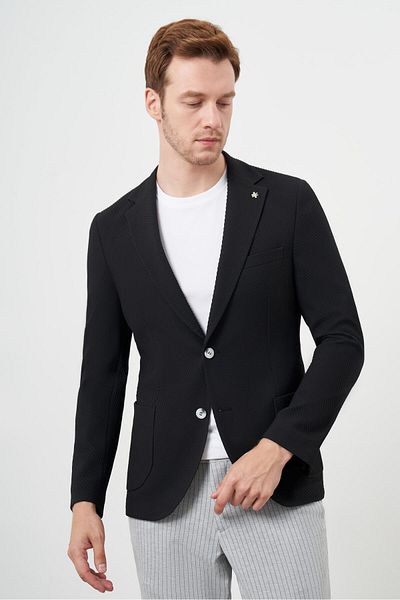 Morven Men's Black Woven Slim Fit Bag Pocket Mono Collar Sports Jacket