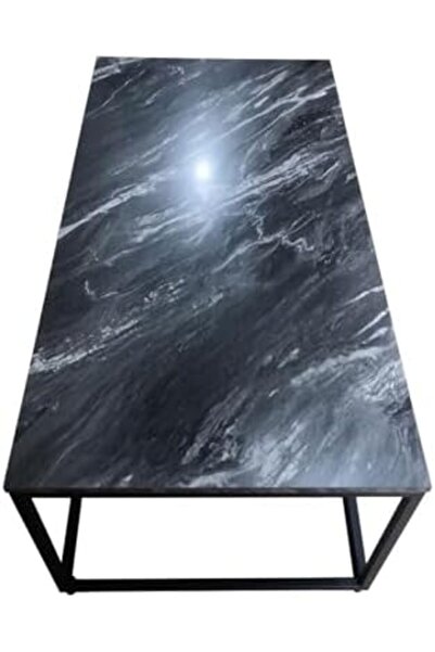 Vanity Living Rectangular Coffee Table for Living Room Furniture, Black & White Wooden Top Marble Te